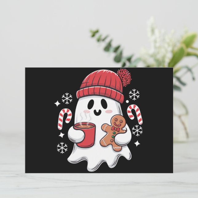 Cartes Pour Fêtes Annuelles Café glacé rétro Noël fantôme mignon Noël Café (Debout devant)