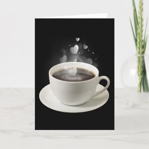 Cartes Pour Fêtes Annuelles Café noir avec Coeurs de Saint Valentin blanc