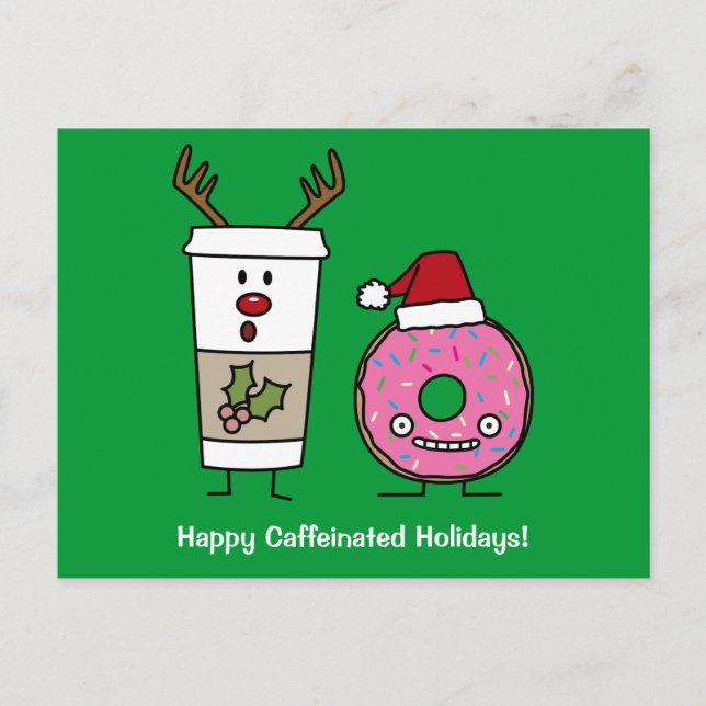 Cartes Pour Fêtes Annuelles Café Reindeer de Noël et Donut Père Noël (Devant)