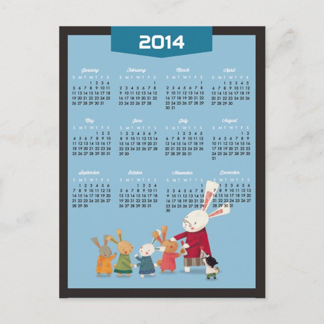 Cartes Pour Fêtes Annuelles Calendrier 2014 - Bonne année Famille de lapin lap (Devant)