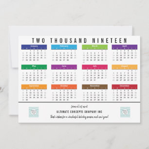 Cartes Pour Fêtes Annuelles Calendrier 2019   Merci sur le dos