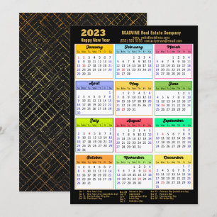 Cartes Pour Fêtes Annuelles Calendrier 2023 Modern Black Gold Script Business