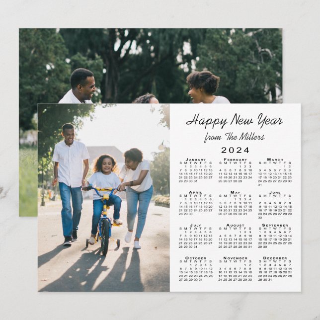 Cartes Pour Fêtes Annuelles Calendrier 2024 Moderne 2 Photo Bonne année (Devant / Derrière)
