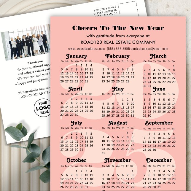 Cartes Pour Fêtes Annuelles Calendrier 2025 Business Élégant rose minimaliste (Créateur téléchargé)