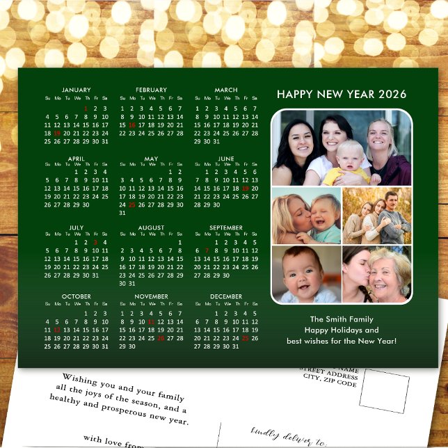 Cartes Pour Fêtes Annuelles Calendrier 2025 Famille Photo Vert Moderne Minimal (Créateur téléchargé)