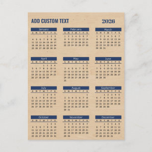 Cartes Pour Fêtes Annuelles Calendrier 2026 avec texte personnalisé