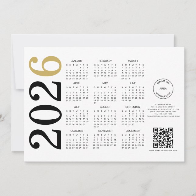 Cartes Pour Fêtes Annuelles Calendrier 2026 Code QR Logo Entreprise Bonne Anné (Devant)