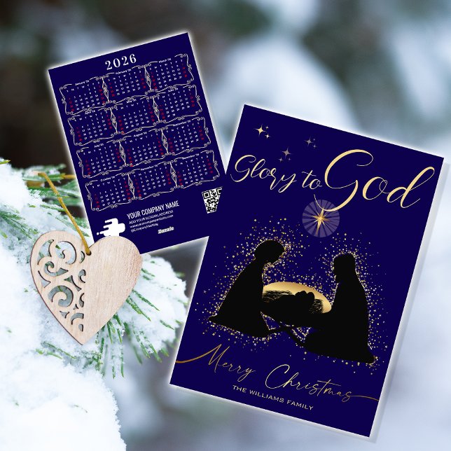 Cartes Pour Fêtes Annuelles Calendrier 2026 Crèche Gloire à Dieu Scripture (2026 Calendar Nativity Manger Glory To God Script Holiday Card Keepsake Gift For Family and Friends)