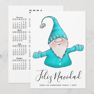 Cartes Pour Fêtes Annuelles Calendrier 2026 Feliz Navidad Bleu Sarcelle Gnome 