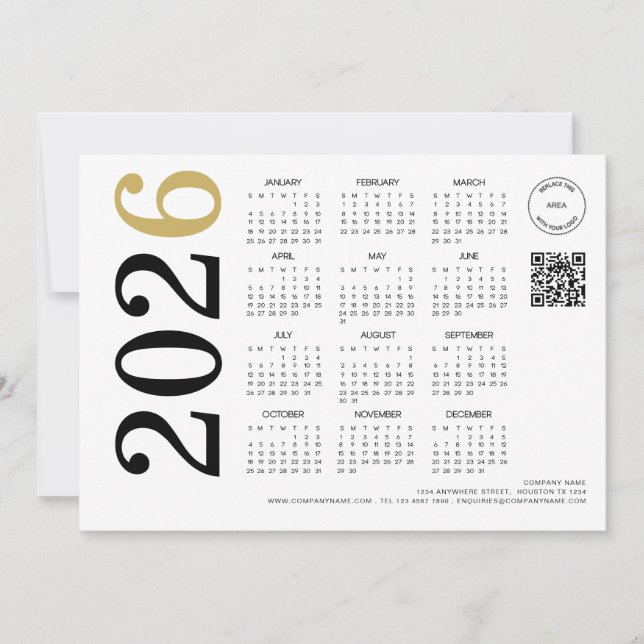 Cartes Pour Fêtes Annuelles Calendrier 2026 Logo de l'entreprise QR Code Bonne (Devant)