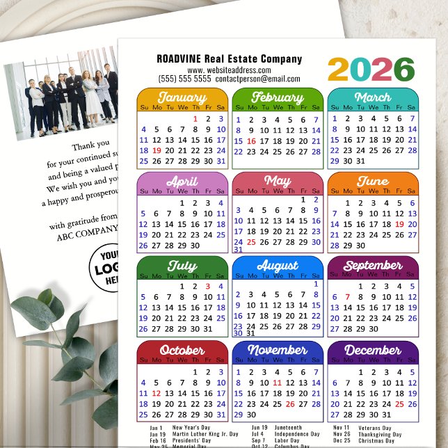 Cartes Pour Fêtes Annuelles Calendrier 2026 moderne Logo photo d'entreprise Co (Créateur téléchargé)