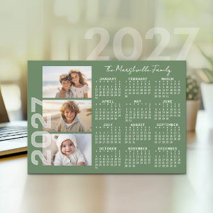 Cartes Pour Fêtes Annuelles Calendrier 2027 3 Photos Vert Minimaliste Basique