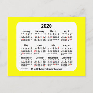 Cartes Pour Fêtes Annuelles Calendrier de vacances jaune 2020 par Janz Postcar