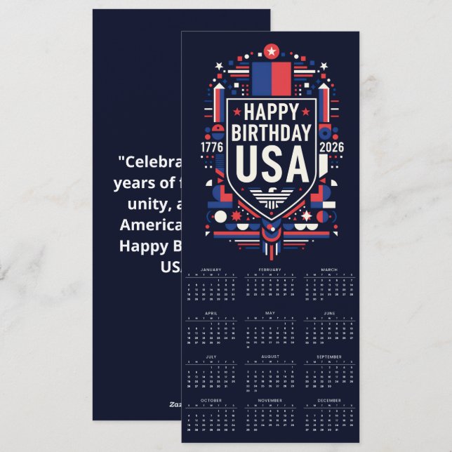Cartes Pour Fêtes Annuelles Calendrier Joyeux anniversaire USA 250 (Devant / Derrière)