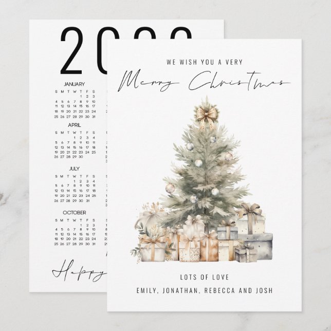 Cartes Pour Fêtes Annuelles Calendrier Joyeux Arbre de Noël 2025 (Devant / Derrière)