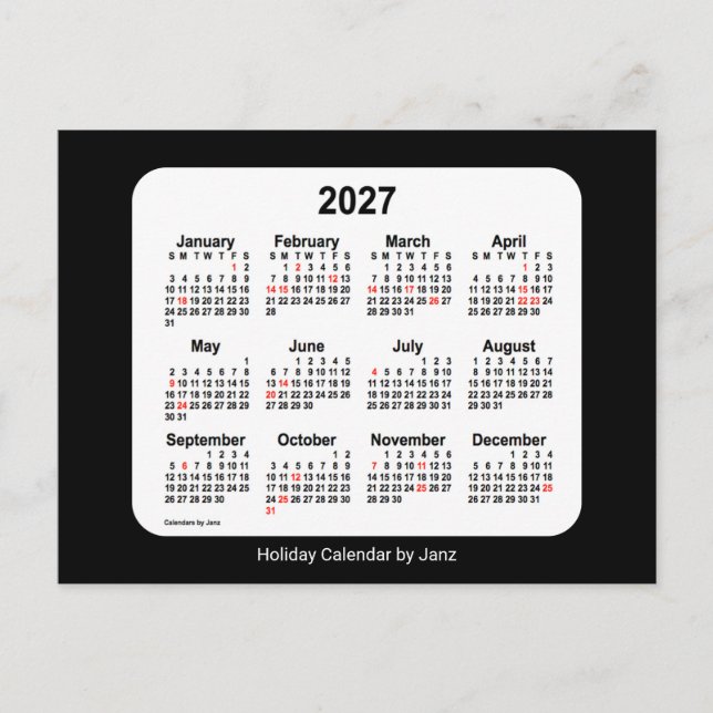 Cartes Pour Fêtes Annuelles Calendrier Mini Férié 2027 de Janz (Devant)