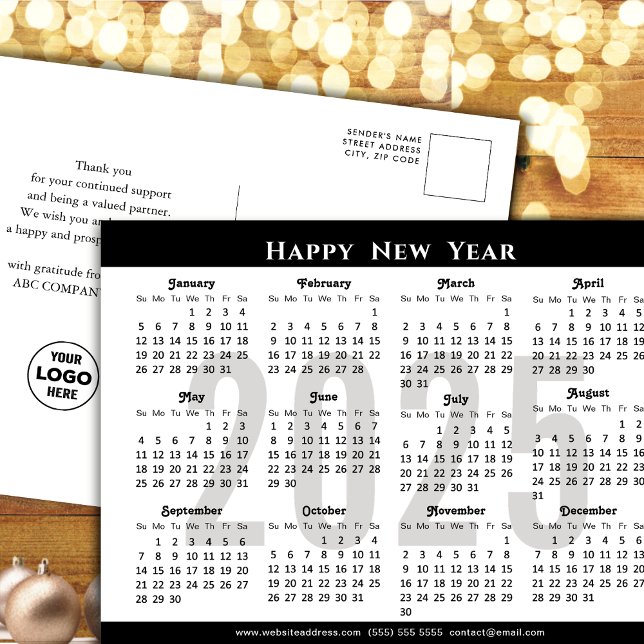 Cartes Pour Fêtes Annuelles Calendrier minimaliste 2025 Moderne Black Corporat (Créateur téléchargé)