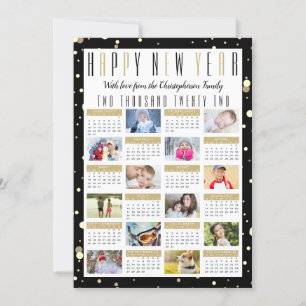 Cartes Pour Fêtes Annuelles Calendrier moderne 2022 Black Gold 12 Photo Collag