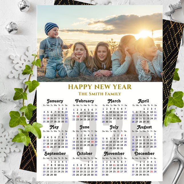 Cartes Pour Fêtes Annuelles Calendrier moderne 2025 Photo Gold Script Minimali (Créateur téléchargé)