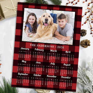 Cartes Pour Fêtes Annuelles Calendrier photo 2026 Red Buffalo Plaid Family Dog