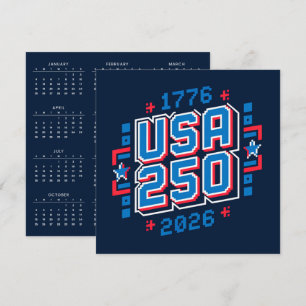 Cartes Pour Fêtes Annuelles Calendrier USA 250 – 1776 à 2026 Pixel Art