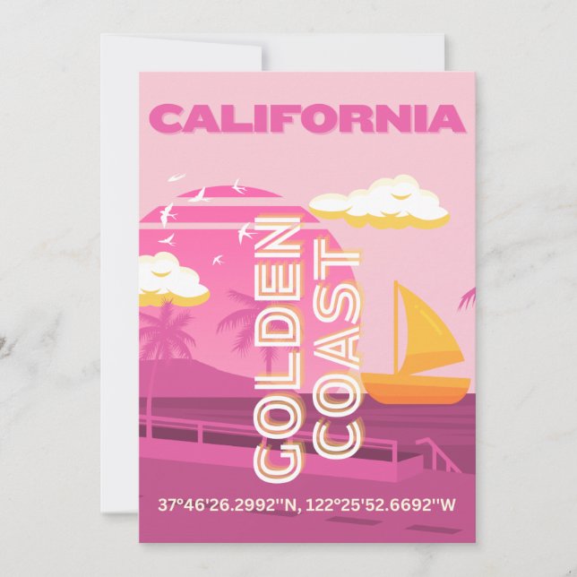 Cartes Pour Fêtes Annuelles Californie, Art du voyage, Preppy, rose (Devant)