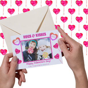 Cartes Pour Fêtes Annuelles Câlins & Bisous XOXO Jolies Sucettes Roses en Form