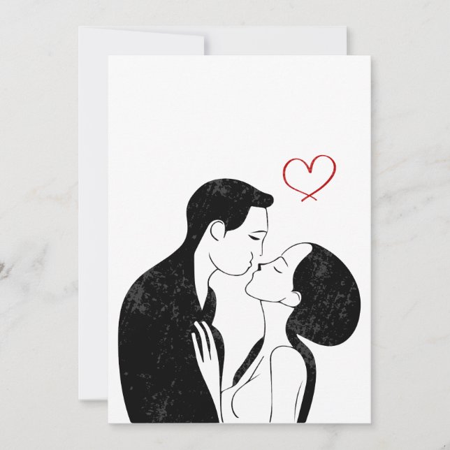 Cartes Pour Fêtes Annuelles Câlins de couple romantique cœur d'amour doodle mi (Devant)