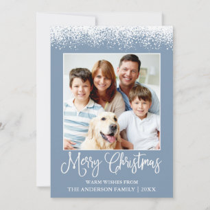 Cartes Pour Fêtes Annuelles Calliage amusant Noël Neige hachée Photo Bleu