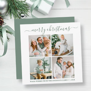 Cartes Pour Fêtes Annuelles Calligraphie 4 Photo Noël Sage Vert Carré
