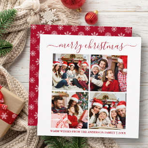 Cartes Pour Fêtes Annuelles Calligraphie 4 Photo Snowflakes Carré Rouge