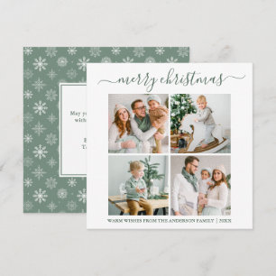 Cartes Pour Fêtes Annuelles Calligraphie 4 Photo Snowflakes Sage Green Carré
