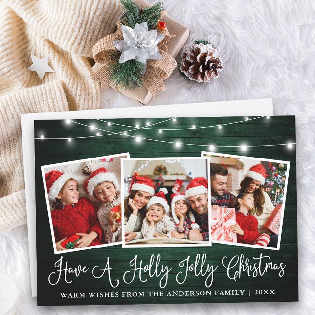 Cartes Pour Fêtes Annuelles Calligraphie amusante Holly Jolly Christmas Green  (Customize to add text to back of card.)