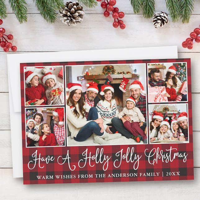 Cartes Pour Fêtes Annuelles Calligraphie amusante Holly Jolly Christmas Red Pl (Customize to add text to back of card.)