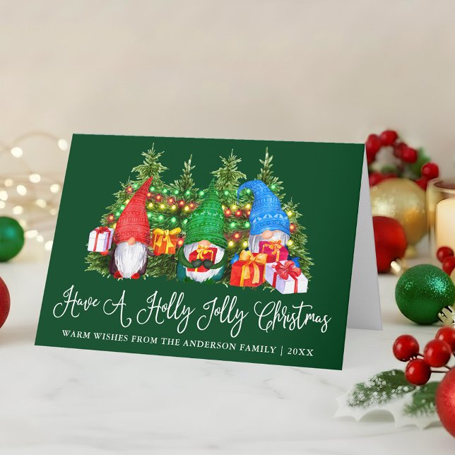 Cartes Pour Fêtes Annuelles Calligraphie amusante Holly Jolly Gnomes de Noël P (Customize to add text to inside of card.)