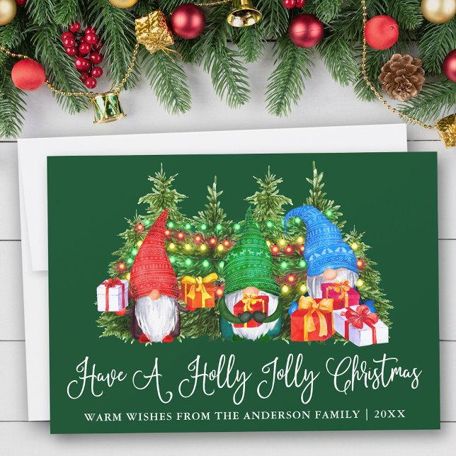 Cartes Pour Fêtes Annuelles Calligraphie amusante Holly Jolly Gnomes de Noël V (Customize to add text to back of card.)