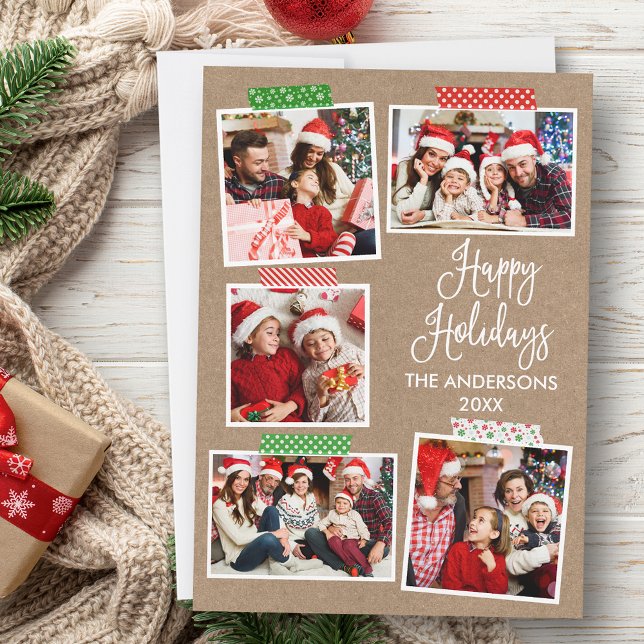 Cartes Pour Fêtes Annuelles Calligraphie amusante Kraft Happy Holidays Bande a (Customize to add text to back of card.)