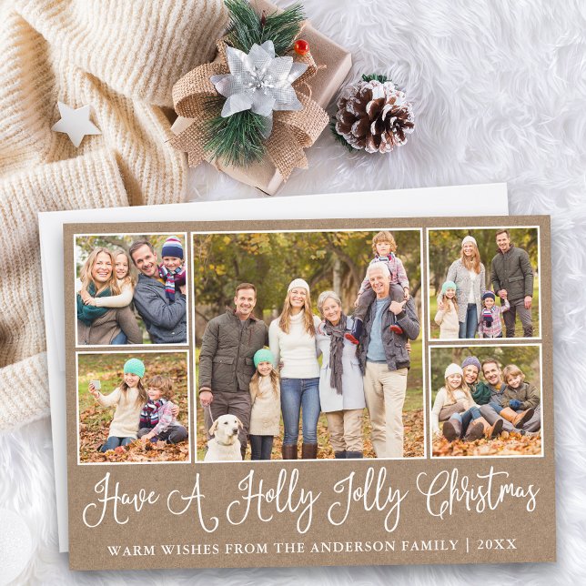 Cartes Pour Fêtes Annuelles Calligraphie amusante Kraft Holly Jolly Christmas (Customize to add text to back of card.)