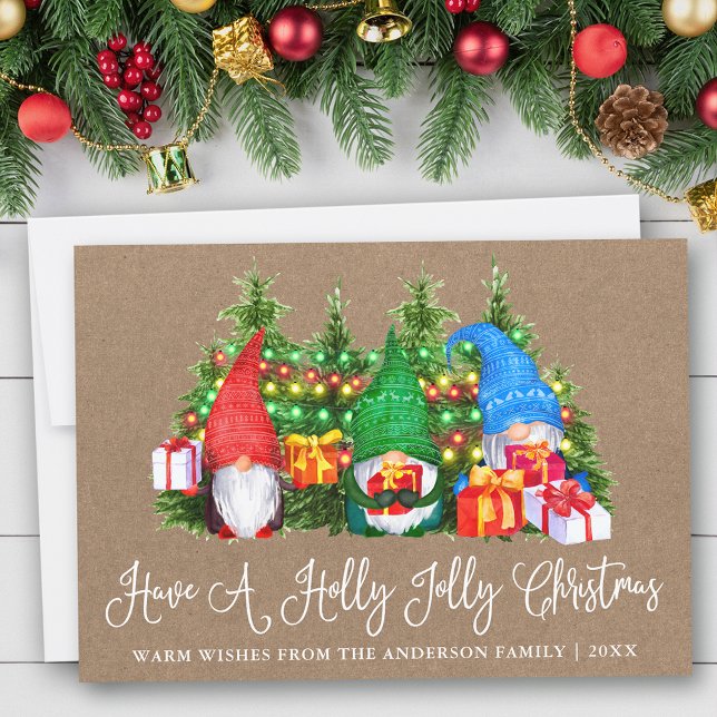 Cartes Pour Fêtes Annuelles Calligraphie amusante Kraft Holly Jolly Gnomes de  (Customize to add text to back of card.)