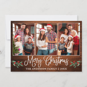 Cartes Pour Fêtes Annuelles Calligraphie amusante Noël Holly Rustic Photo en b