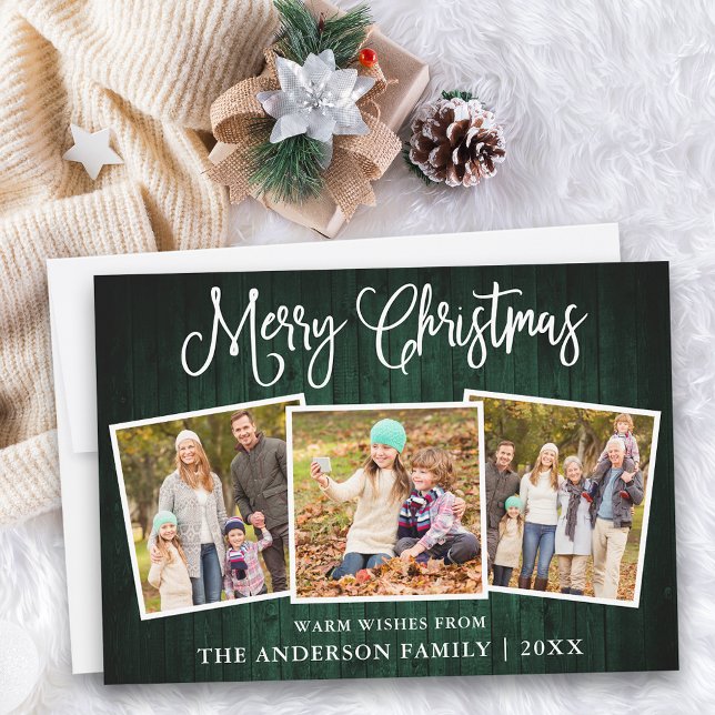 Cartes Pour Fêtes Annuelles Calligraphie amusante Noël Vert bois 3 Photo (Customize to add text to back of card.)