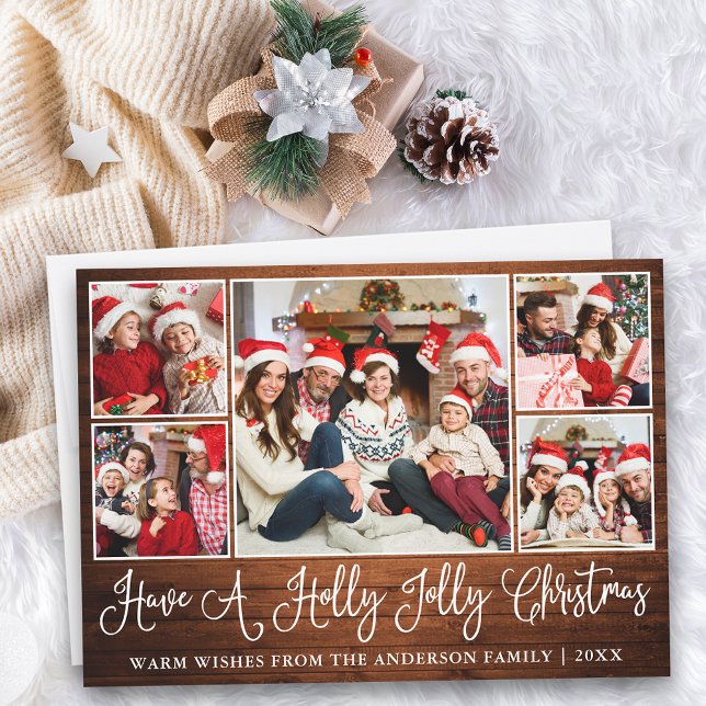 Cartes Pour Fêtes Annuelles Calligraphie amusante Wood Holly Jolly Christmas (Customize to add text to back of card.)