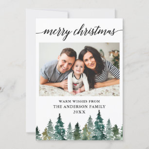 Cartes Pour Fêtes Annuelles Calligraphie Aquarelle Pine Arbres Photo Noël