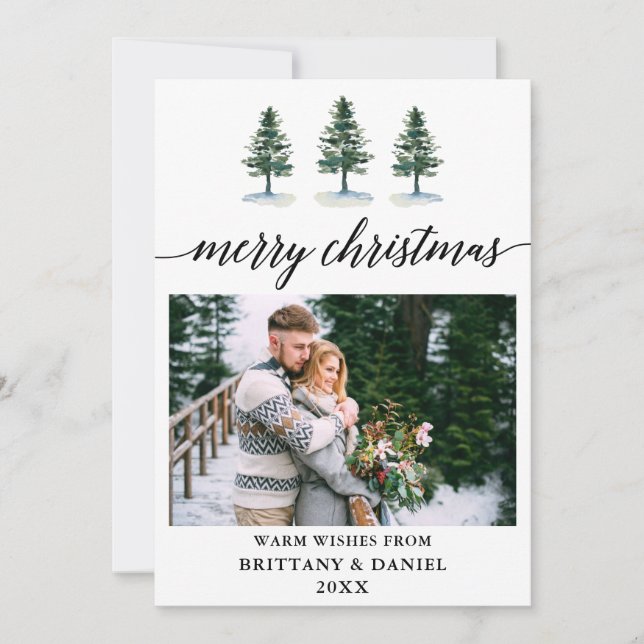 Cartes Pour Fêtes Annuelles Calligraphie Aquarelle Pines Couple Photo (Devant)