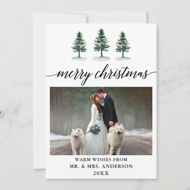 Cartes Pour Fêtes Annuelles Calligraphie Aquarelle Pins Mariage Photo (Devant)