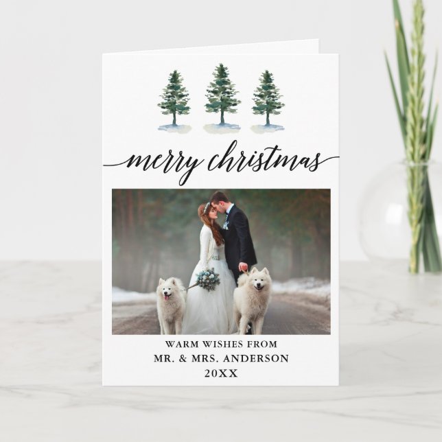 Cartes Pour Fêtes Annuelles Calligraphie Aquarelle Pins Mariage photo Plier (Devant)