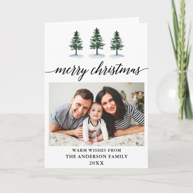 Cartes Pour Fêtes Annuelles Calligraphie Aquarelle Pins Photo Plier Noël (Devant)