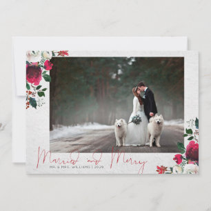 Cartes Pour Fêtes Annuelles CALLIGRAPHIE + BLOOM   Joyeux et photo mariée