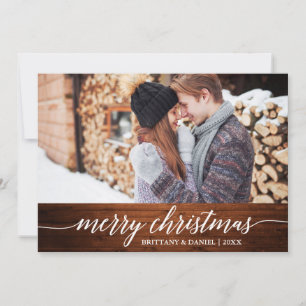 Cartes Pour Fêtes Annuelles Calligraphie Bois Joyeux Noël Couple Photo