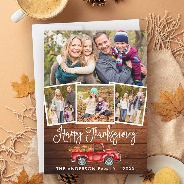 Cartes Pour Fêtes Annuelles Calligraphie Bois Thanksgiving Camion 4 Photos (Customize to add more text or photos to back of card.)